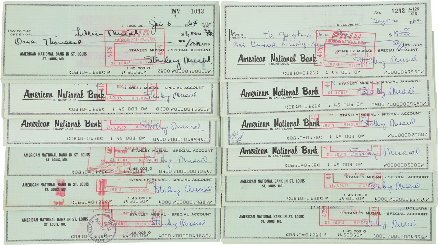- 1964 Stan Musial Signed Bank Checks (100)