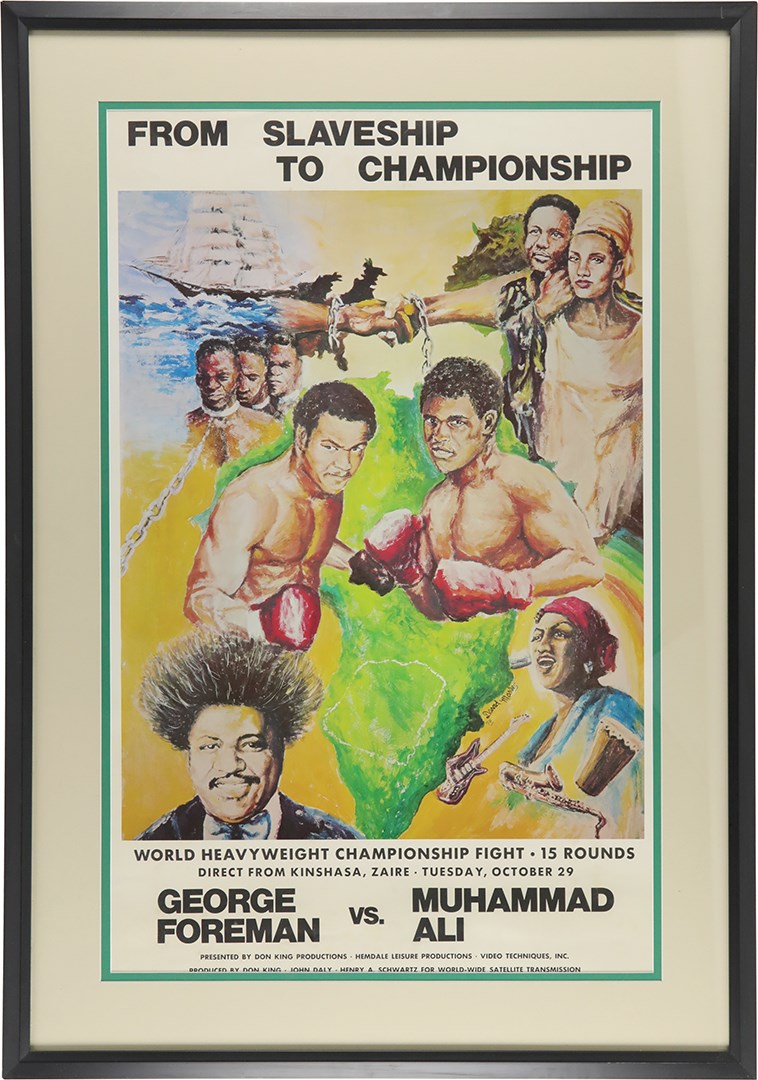 - Rare 1974 Muhammad Ali vs. George Foreman On Site Poster - "From Slaveship to Championship"