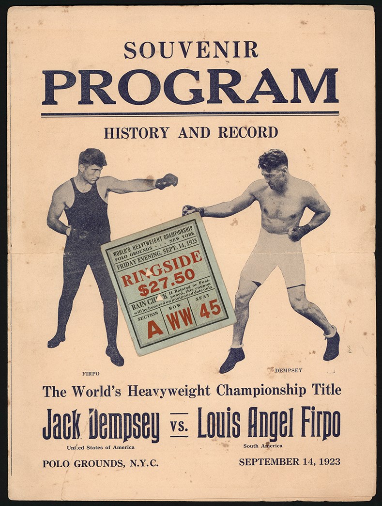 - 1923 Jack Dempsey vs. Luis Firpo Fight Program & Ticket Stub