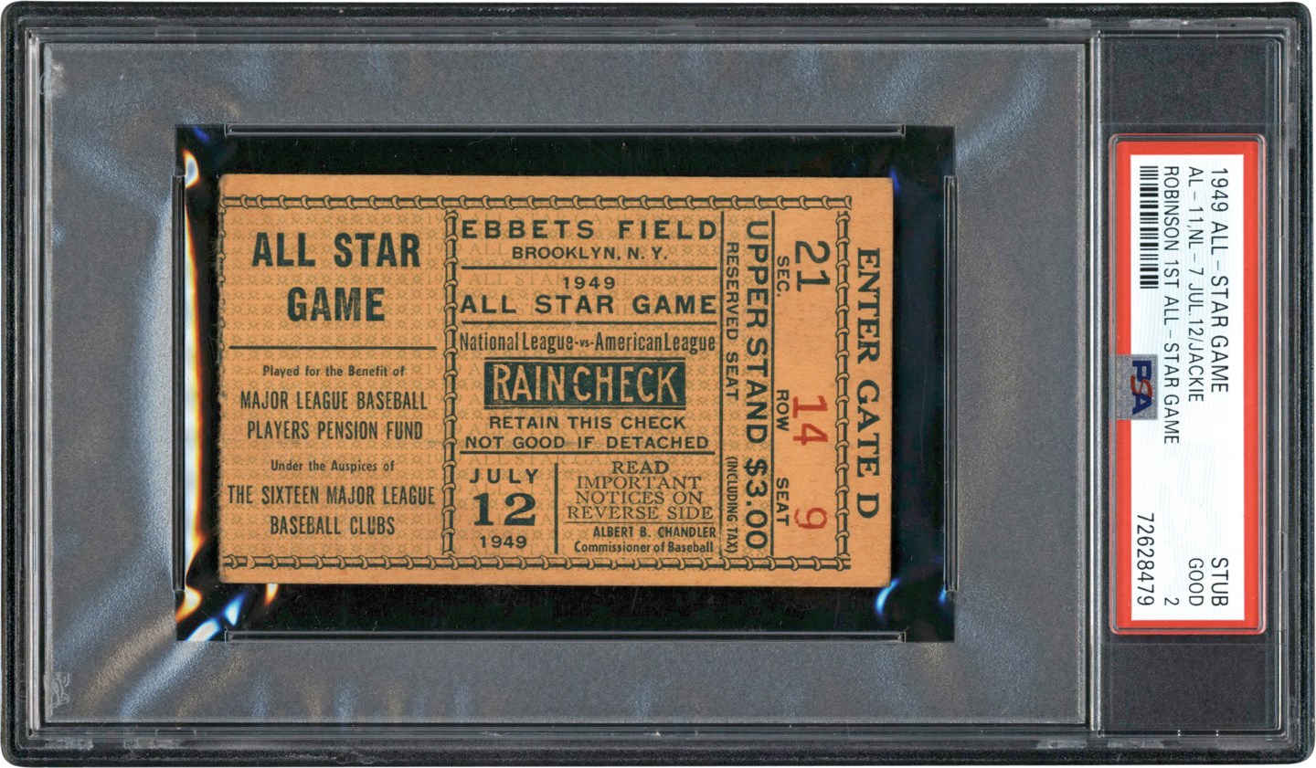 - 1949 Jackie Robinson First All Star Game Ticket Stub PSA GD 2