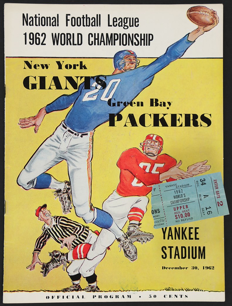 Football - 1962 NFL World Championship Program New York Giants vs Green Bay Packers with Ticket Stub