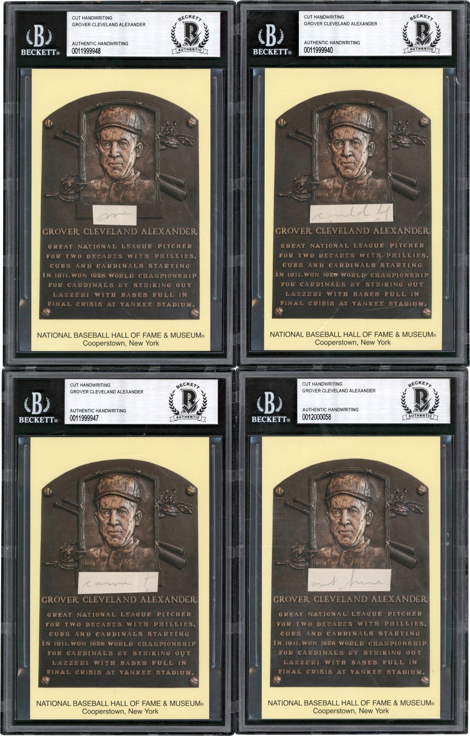 Baseball Autographs - Grover Cleveland Alexander Handwriting Cuts on Hall of Fame Plaques (8)(Beckett)
