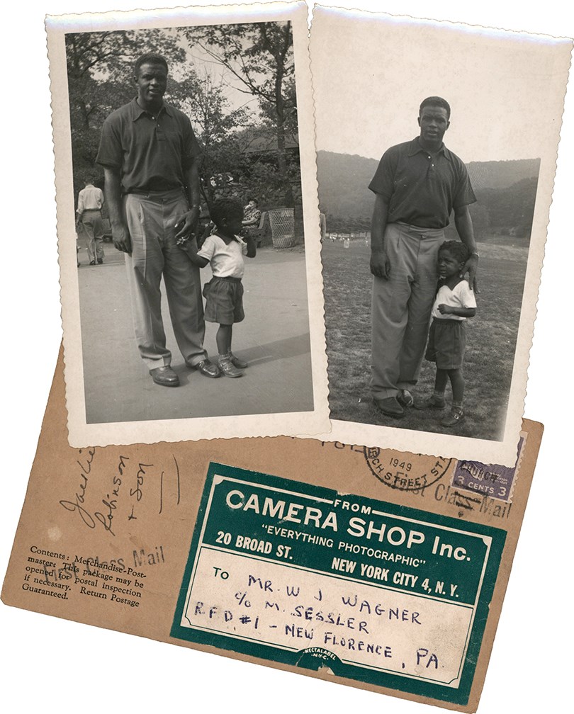 - Pair of Original 1949 Jackie Robinson & Son Snapshot Photographs w/Original Envelope