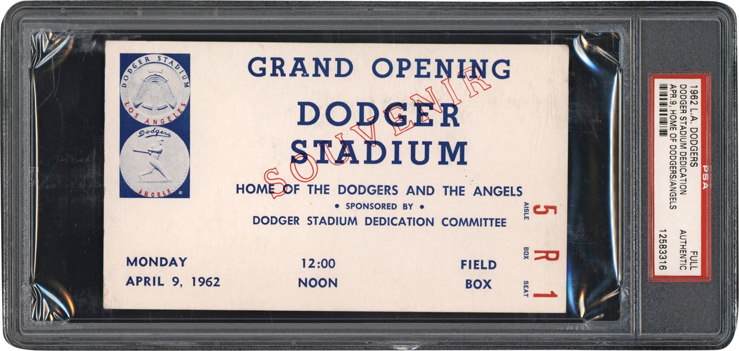 - 1962 Dodger Stadium Dedication Full Ticket (PSA - Pop 1 of 1)