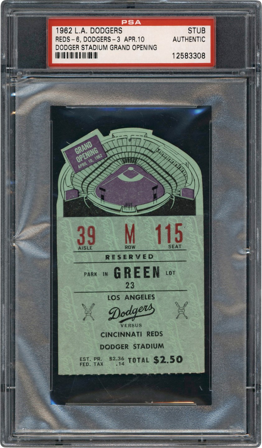 - 1962 Los Angeles Dodgers vs. Cincinnati Reds Opening Day Ticket Stub - 1st Game at Dodger Stadium (PSA)