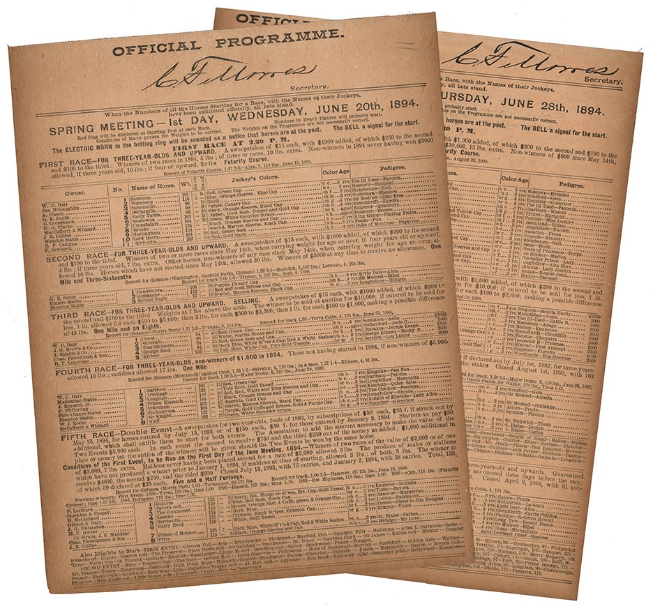 Horse Racing - Historic 1894 Programs from One of the Former Premier Racetracks in the U.S. (2)
