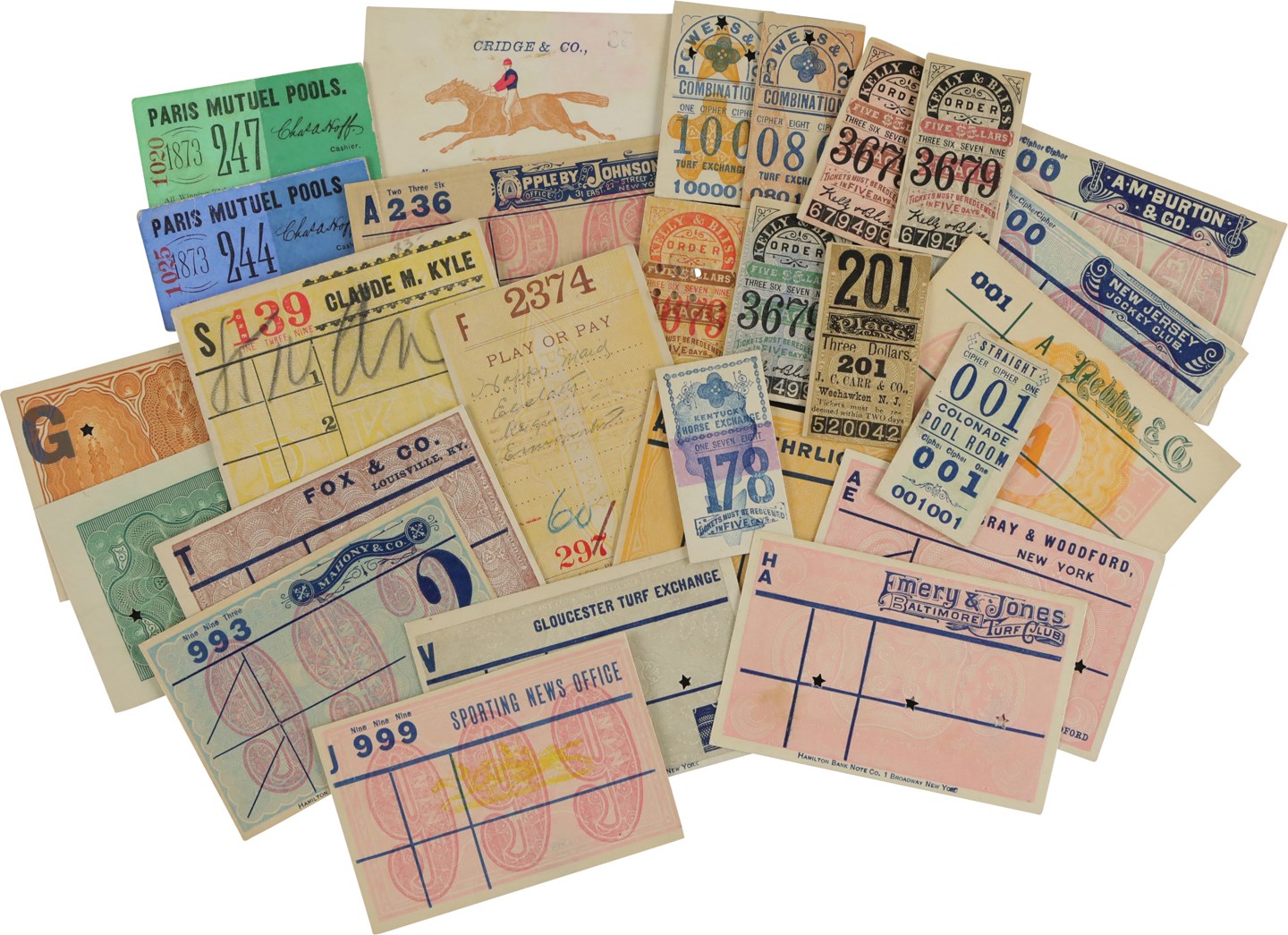Horse Racing - Original Paris Mutuel Pool & Poolroom Wagering Tickets from Over a Century Ago (27)