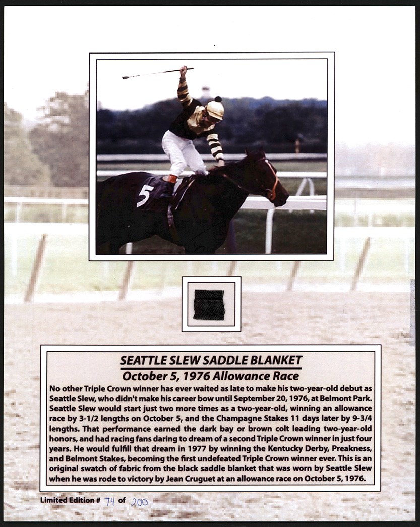 Horse Racing - Swatch From Original Saddle Blanket Worn by Triple Crown Winner Seattle Slew in Second Career Start