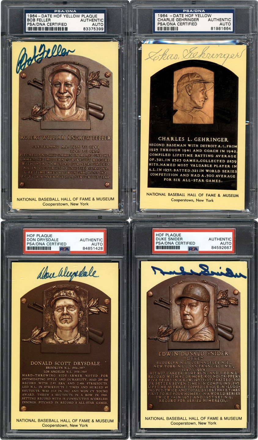 Baseball Autographs - Signed Yellow Hall of Fame Plaque Postcard Collection (17) All PSA/SGC