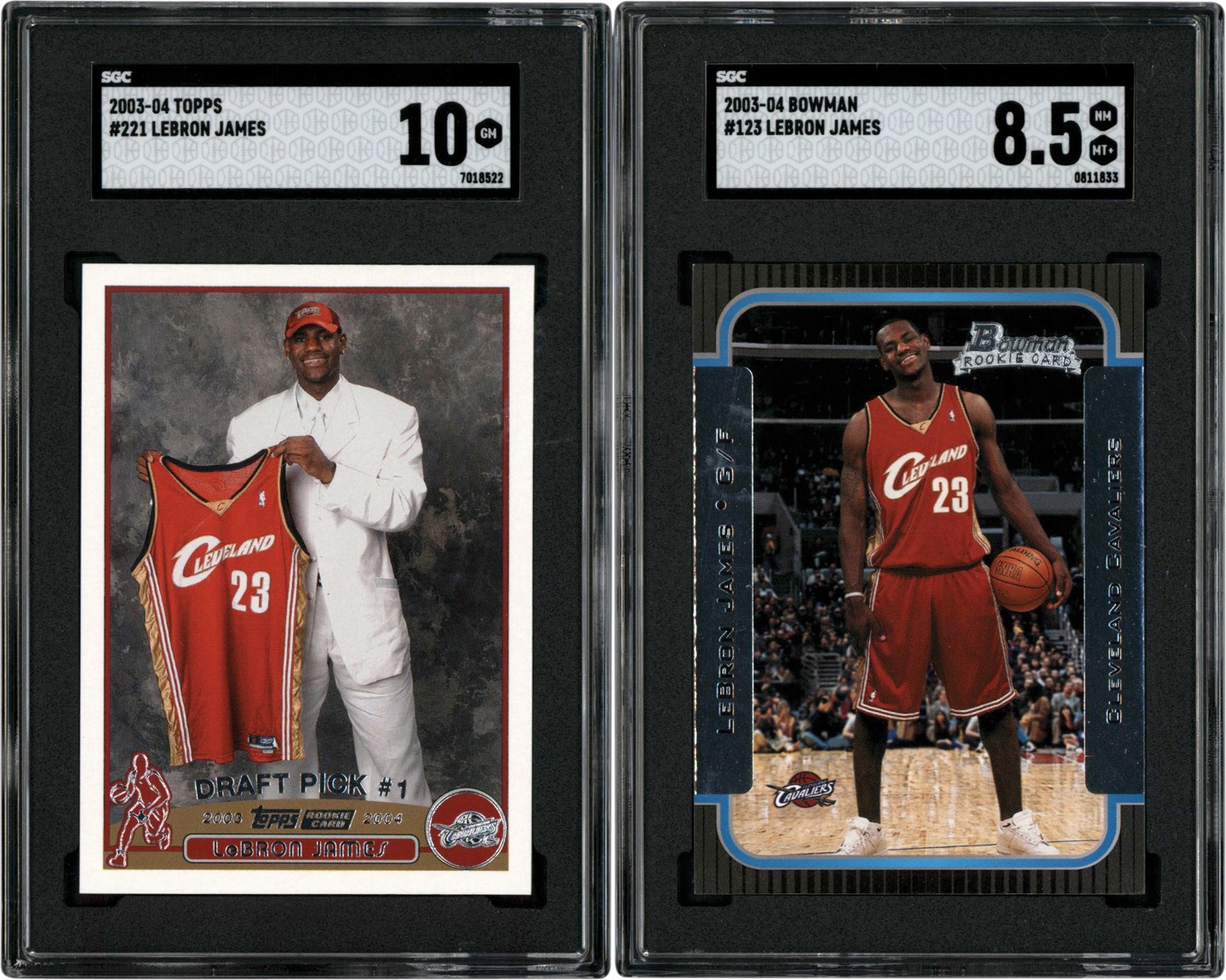 - 2003-2004 Topps & Bowman Basketball LeBron James SGC Rookie Card Duo (2) w/GEM-MT 10