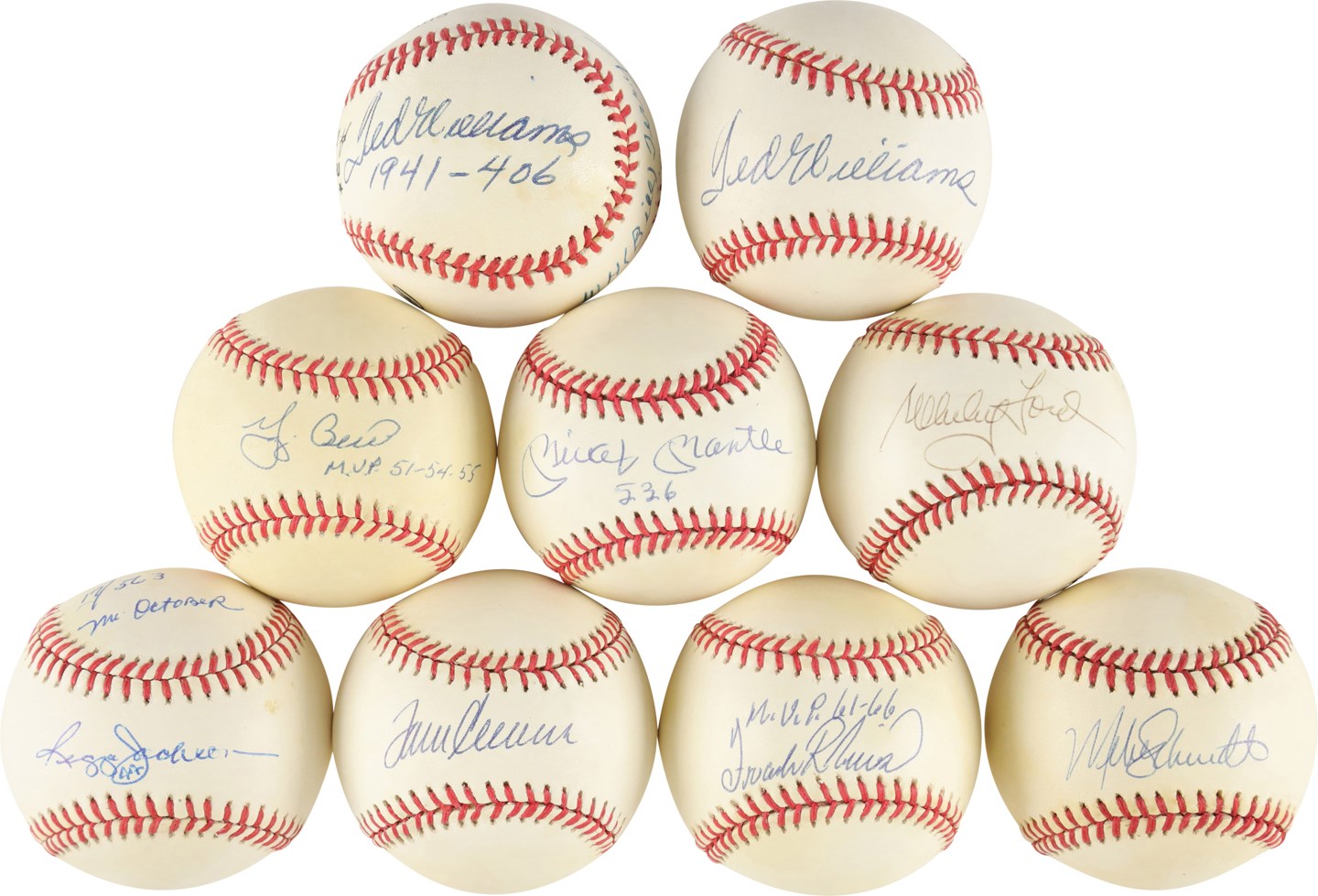 Baseball Autographs - Hall of Famers Signed Baseball Collection w/Mantle & Williams (9)