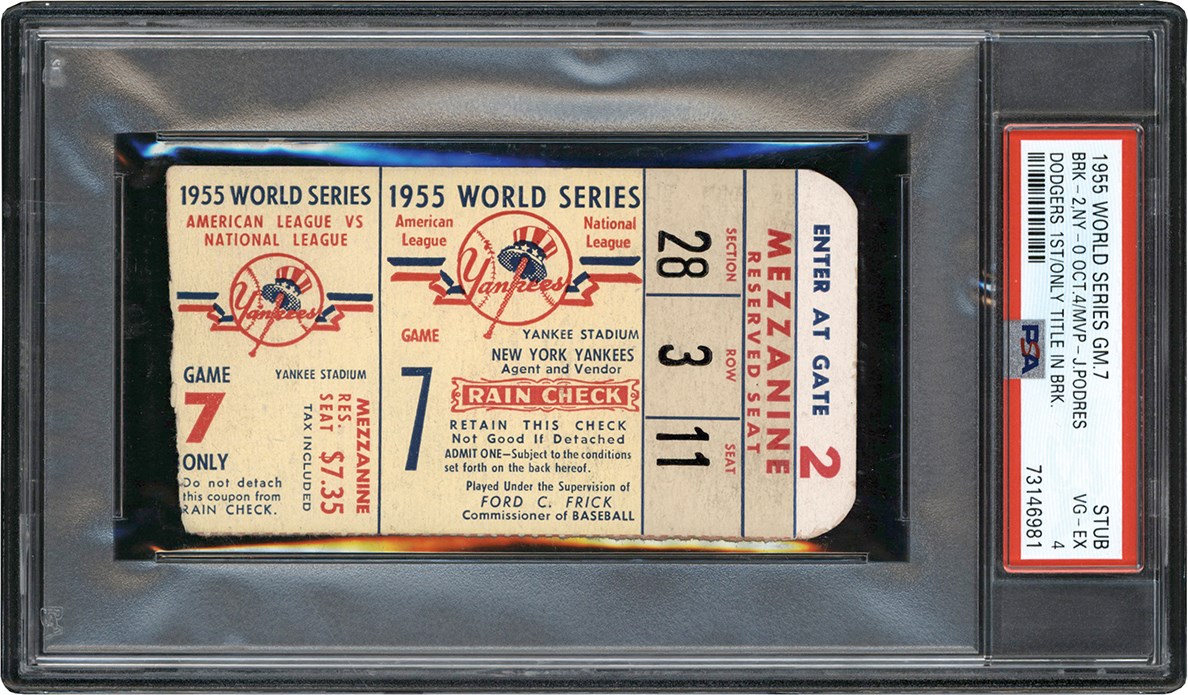 - 1955 World Series Game 7 Ticket Stub PSA VG-EX 4