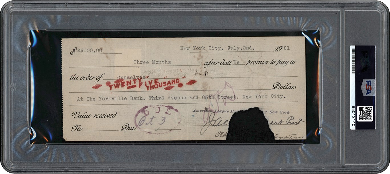 The Babe Ruth Sale Archive - 21 New York Yankees Cancelled Promissory Note Relating to the Sale of Babe Ruth and the Financing of Yankee Stadium (ex-Barry Halper Collection)