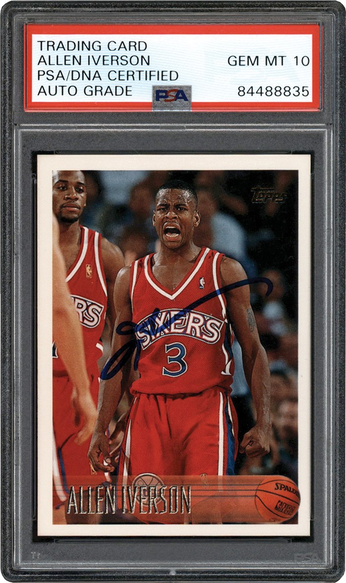 - 996-1997 Topps Basketball #171 Allen Iverson Rookie Signed Card (PSA GEM MINT 10 Auto)