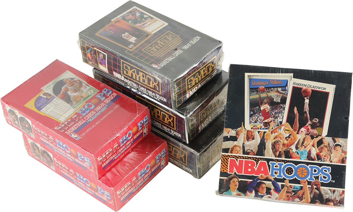 - 1990 & 1991 Hoops & SkyBox Basketball Wax Box Collection (6)