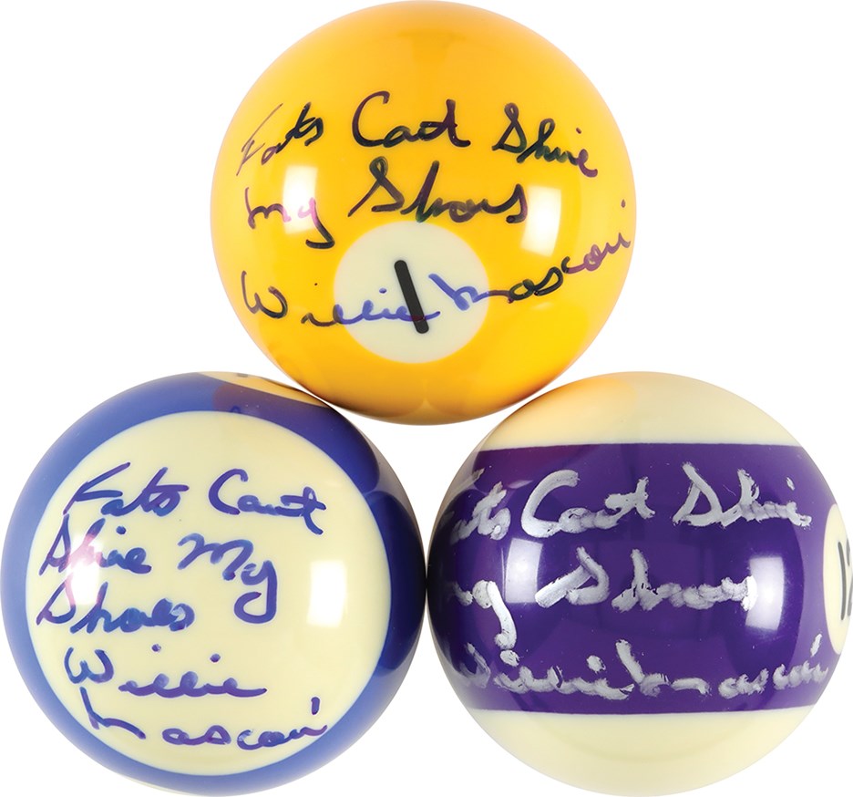 Olympics and All Sports - 1980s Willie Mosconi "Fats Can't Shine My Shoes" Signed Pool Ball Collection (3) PSA/DNA