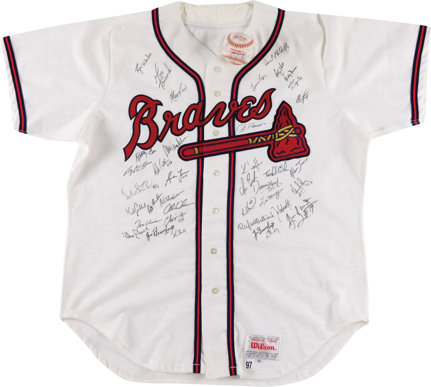 Baseball Autographs - 1996-97 Atlanta Braves Team-Signed Baseball and Jersey from Braves Coach (Coach COA)