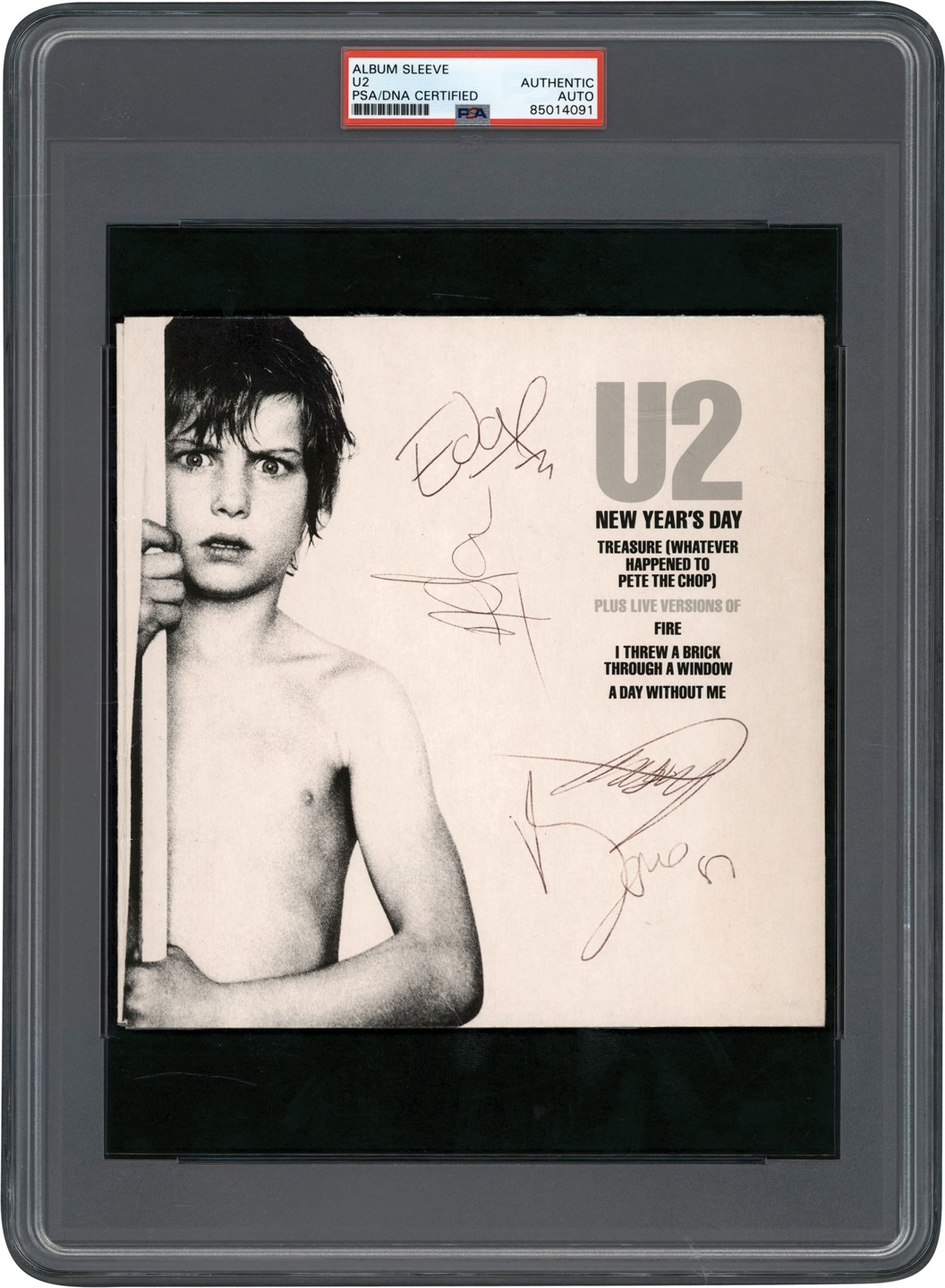- U2 Signed "New Years Day" 45 RPM Record Sleeve (PSA)