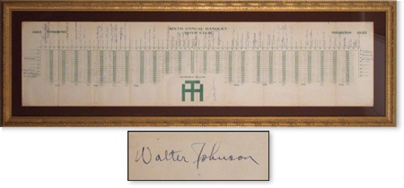 Baseball Autographs - Large Walter Johnson Signed Seating Chart / Program