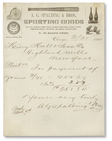 19th Century Baseball - A. G. Spalding Handwritten Letter