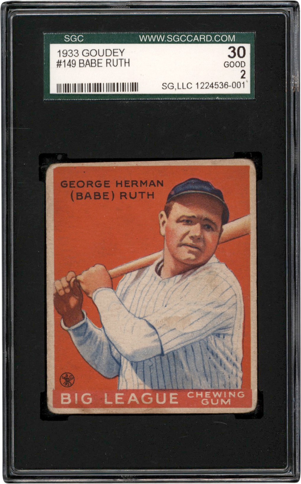 - 33 Goudey Baseball #149 Babe Ruth Card SGC GD 2