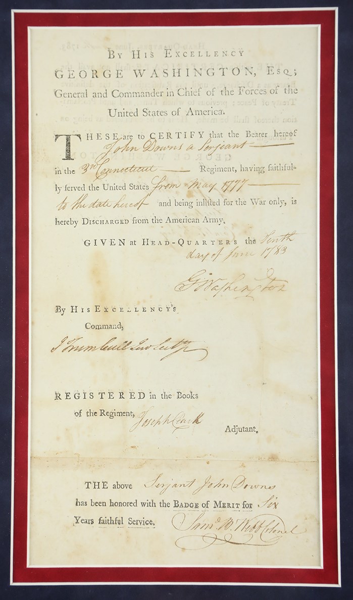 Historical Autographs - 1783 George Washington Signed Discharge Papers (PSA)