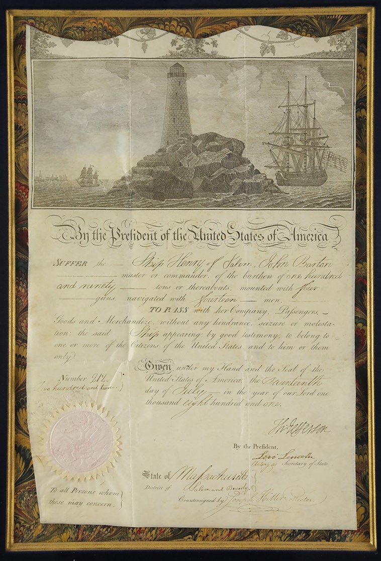 - 1801 Thomas Jefferson Signed Ship's Passport as President (PSA)