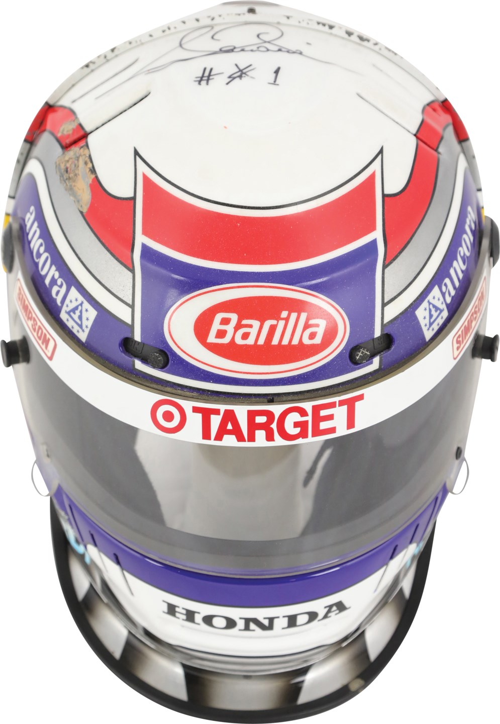 - 1997 Alex Zanardi Signed Race Worn Helmet from Marlboro 500 Crash - His Last Helmet of Points Leading Season