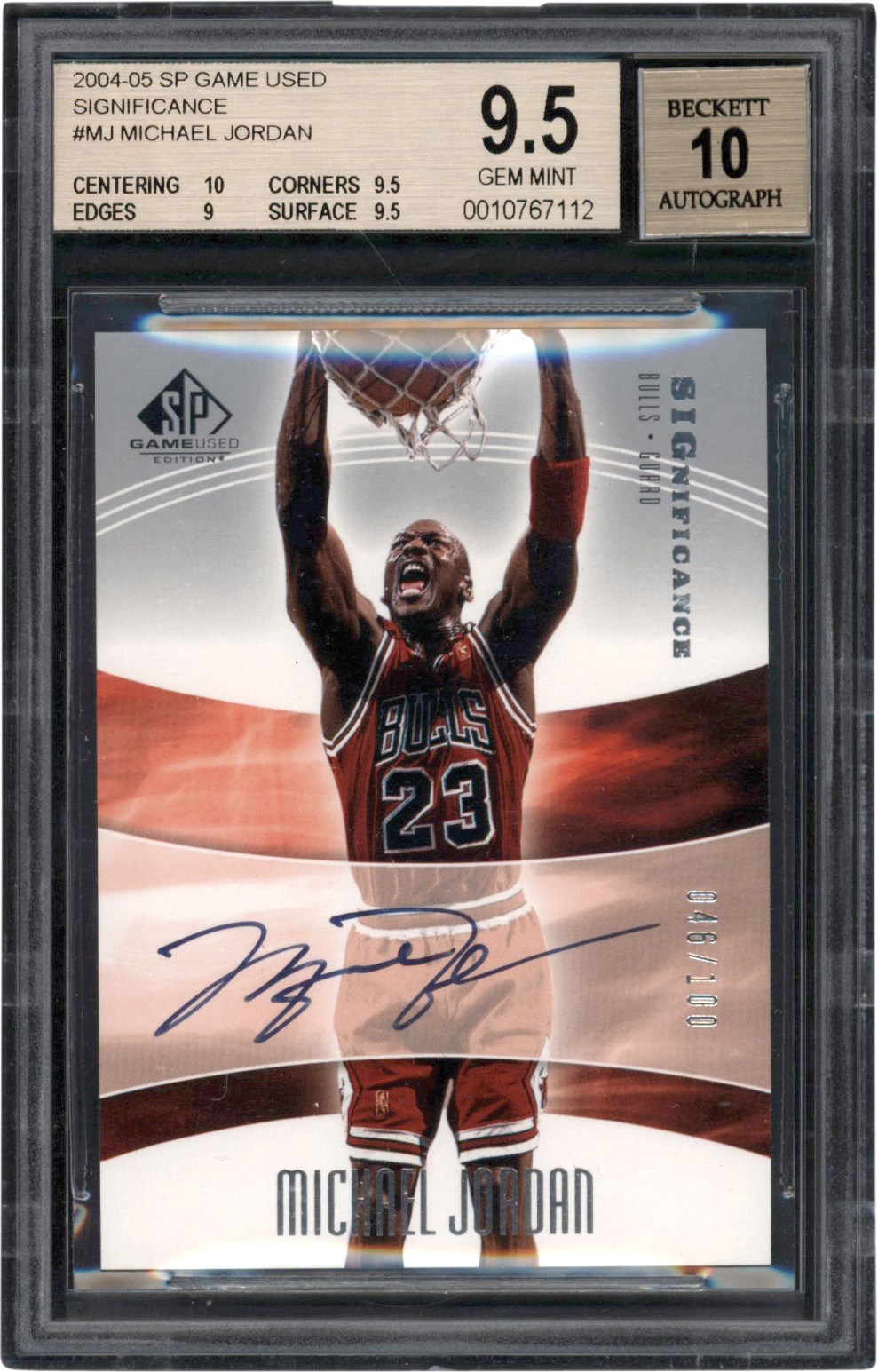 Basketball Cards - 2004-2005 SP Game Used Basketball Significance #MJ Michael Jordan Autograph #46/100 BGS GEM MINT 9.5 Auto 10