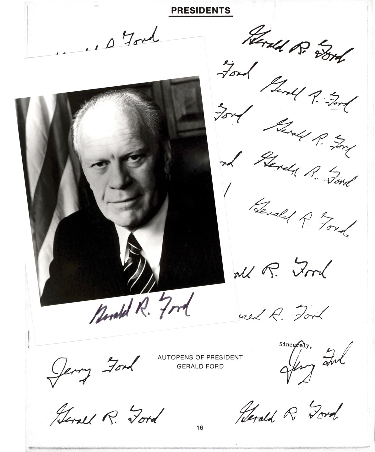 Rock And Pop Culture - Gerald Ford Signed 5x7" Photo with Facsimile Signature Sheet