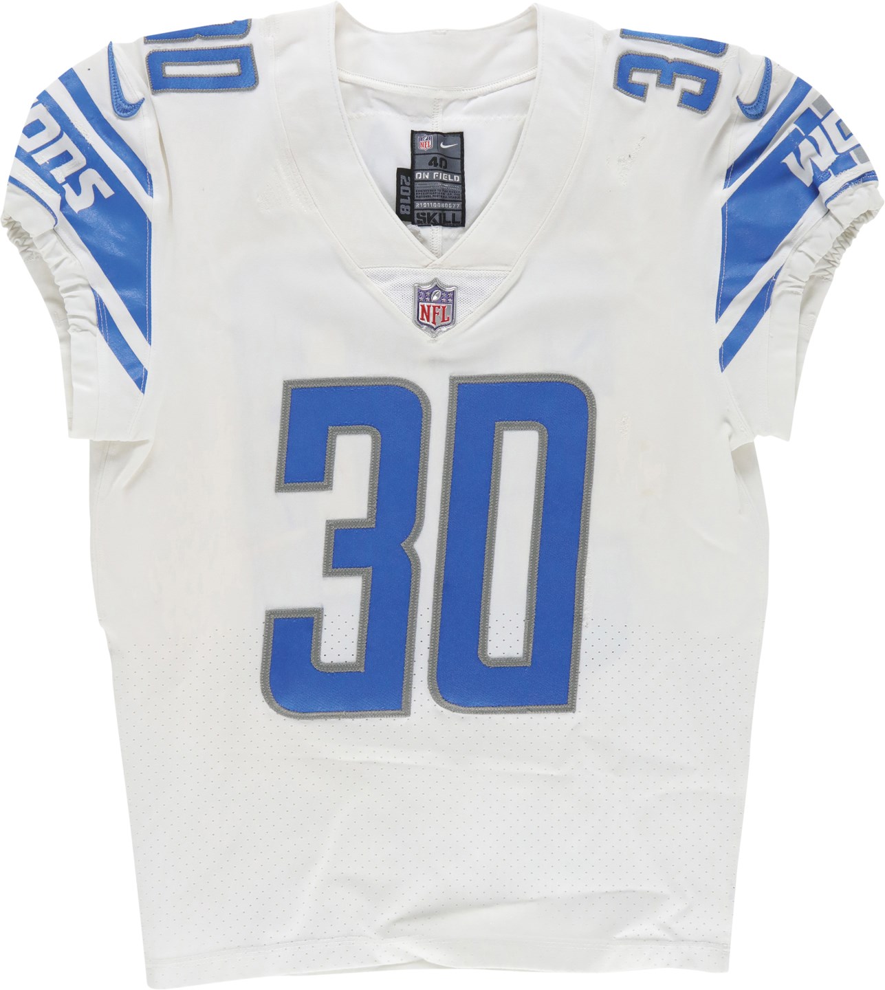 Football - 2022 Jamaal Williams Detroit Lions Game Worn Jersey - Worn in 4 Games with 36 Repairs - SIX Touchdowns (Photo-Matched)