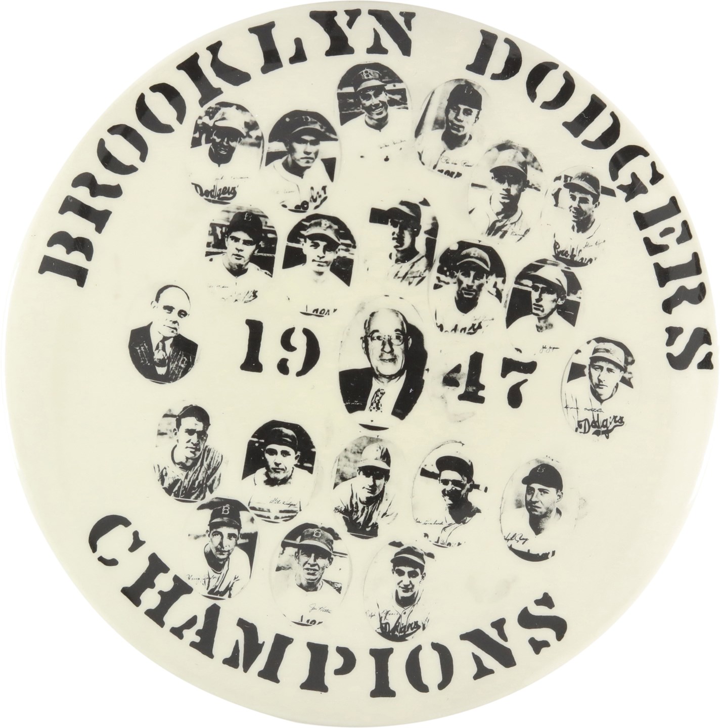 - Rare 1947 Brooklyn Dodgers Large Format Team Composite "Champions" Pin w/Jackie Robinson Rookie