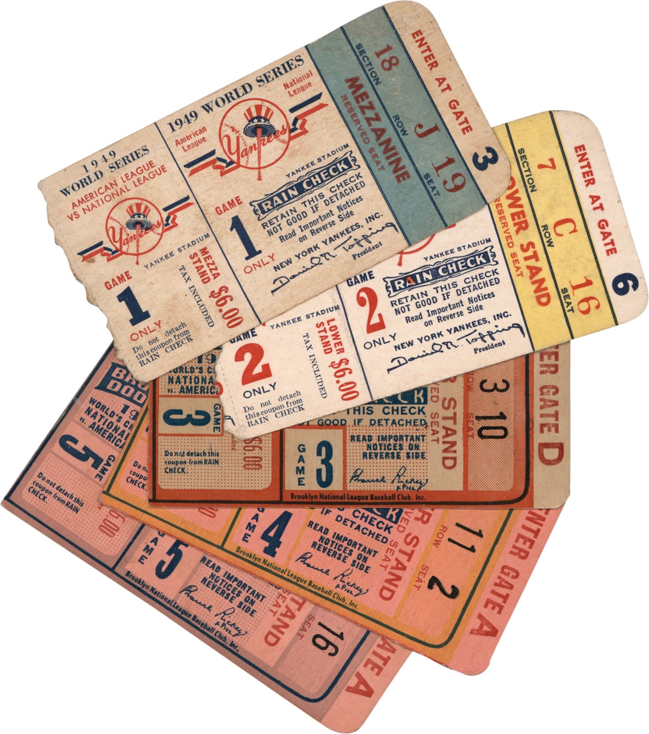 - 1949 World Series Complete Ticket Collection (5)