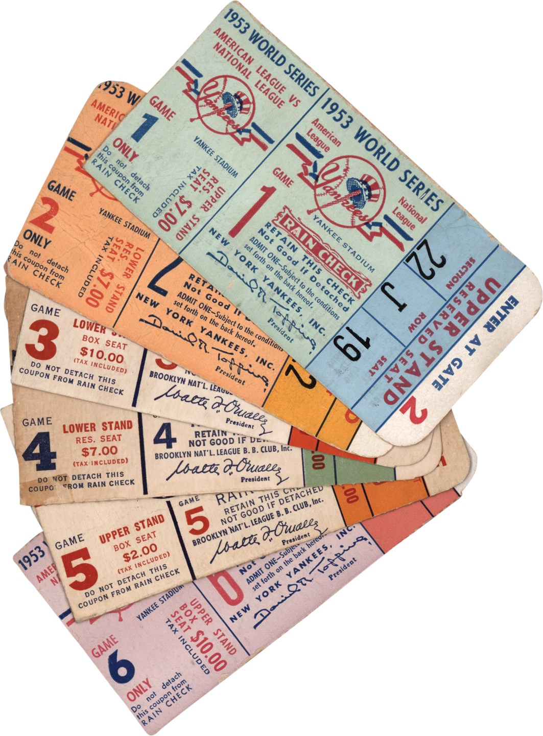 - 1953 World Series Complete Ticket Collection (6)