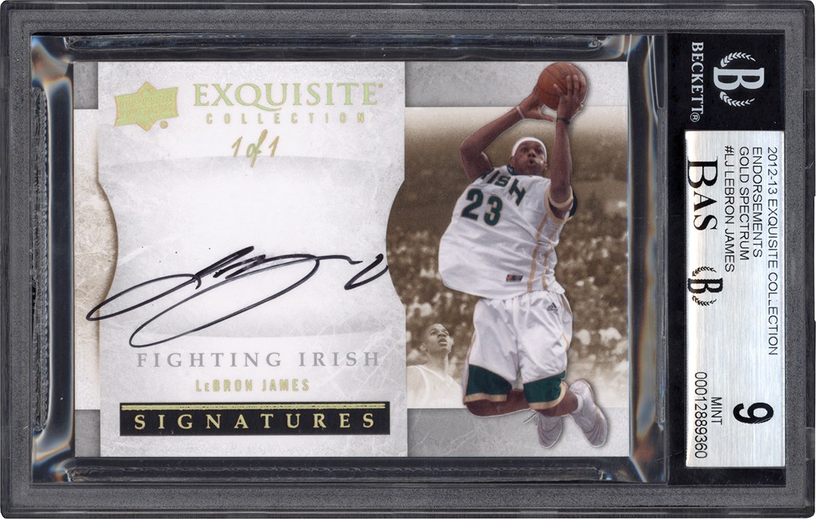 - 012-2013 Exquisite Basketball Endorsements Gold Spectrum #LJ LeBron James Autograph #1/1 BAS MINT 9 Auto 8