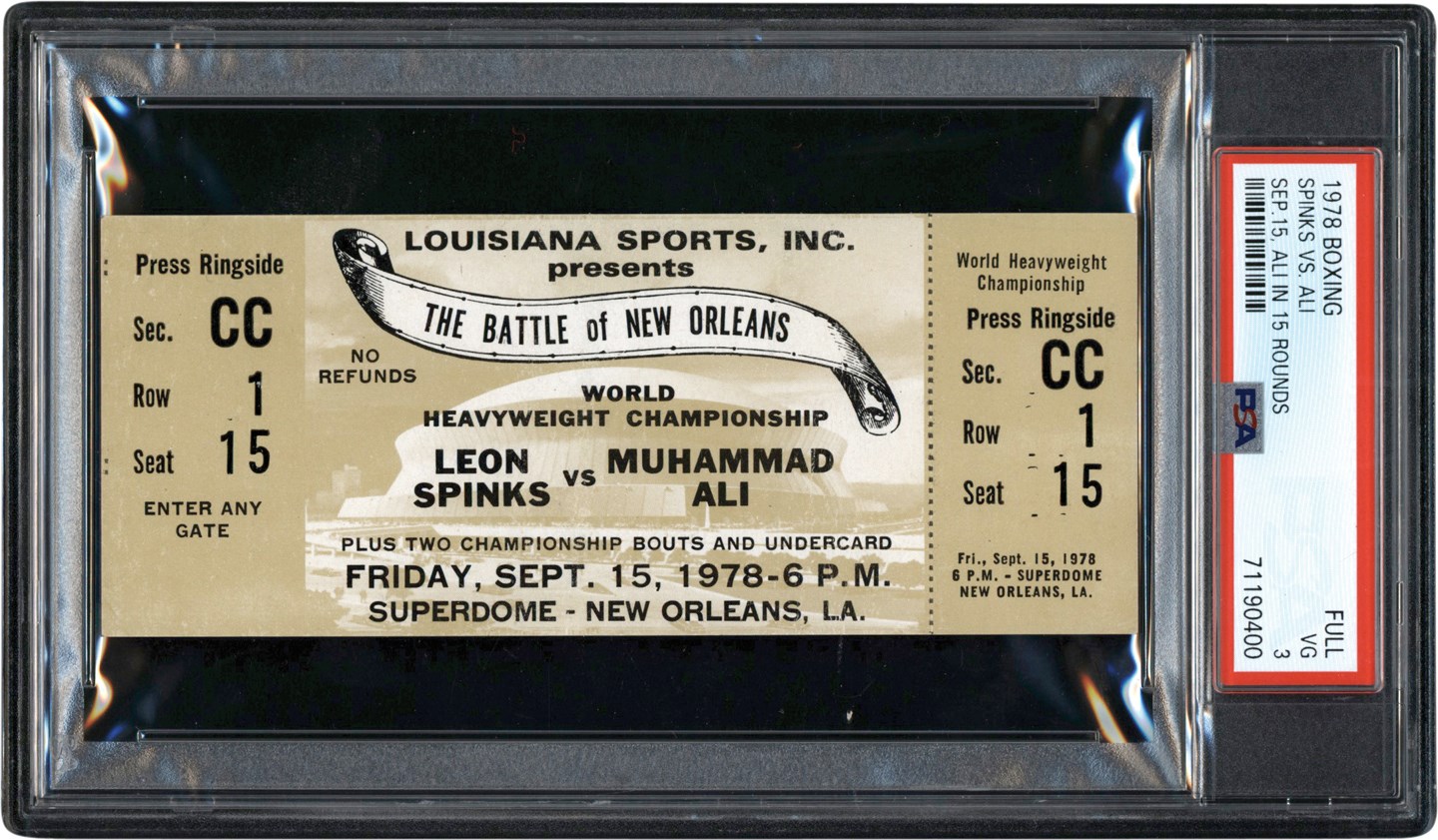 - 1978 Muhammad Ali vs. Leon Spinks Full Unused Boxing Ticket PSA VG 3