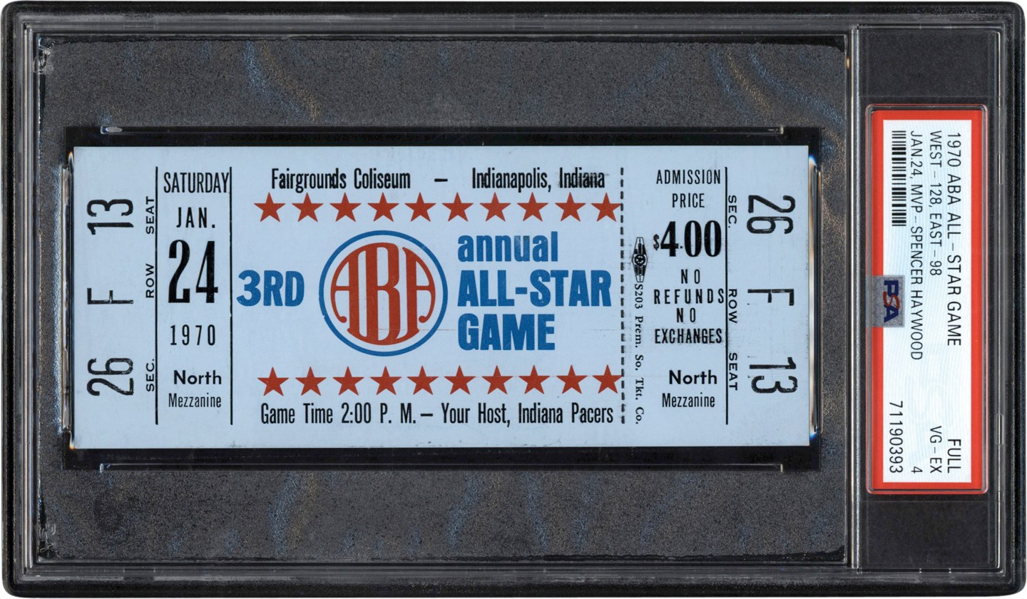 - 1970 ABA Basketball All Star Game Full Unused Ticket PSA VG-EX 4 (Pop 1 of 1 - One Higher)