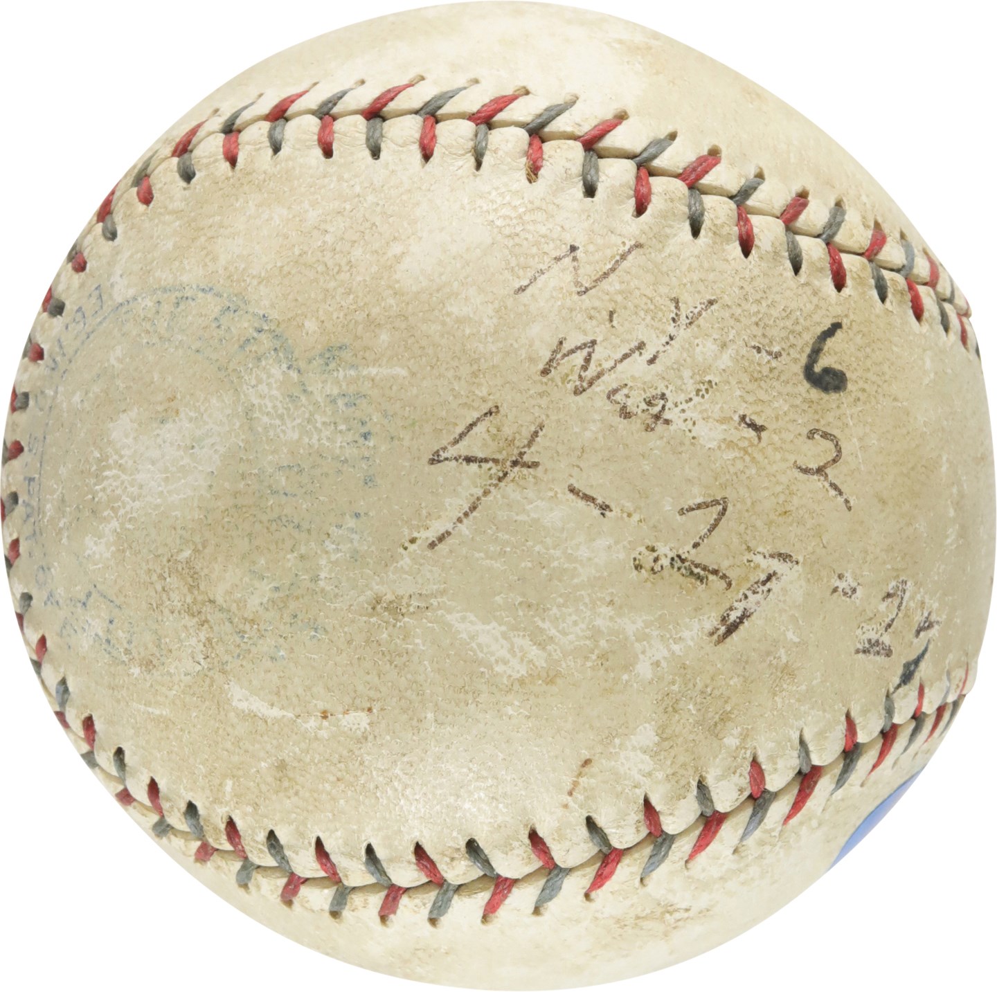 - 4/24/27 New York Yankees vs Washington Senators Game Used Baseball from Babe Ruth's 359th Home Run Game (MEARS)