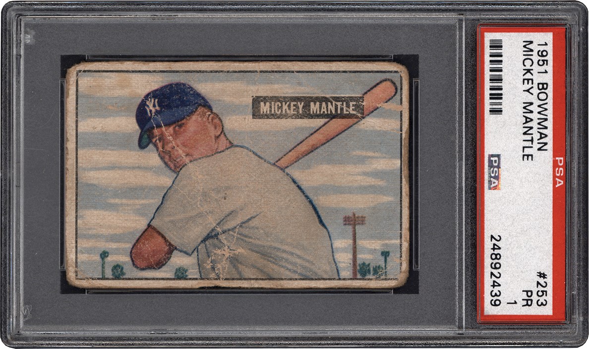 - 951 Bowman Baseball #253 Mickey Mantle Rookie Card PSA PR 1