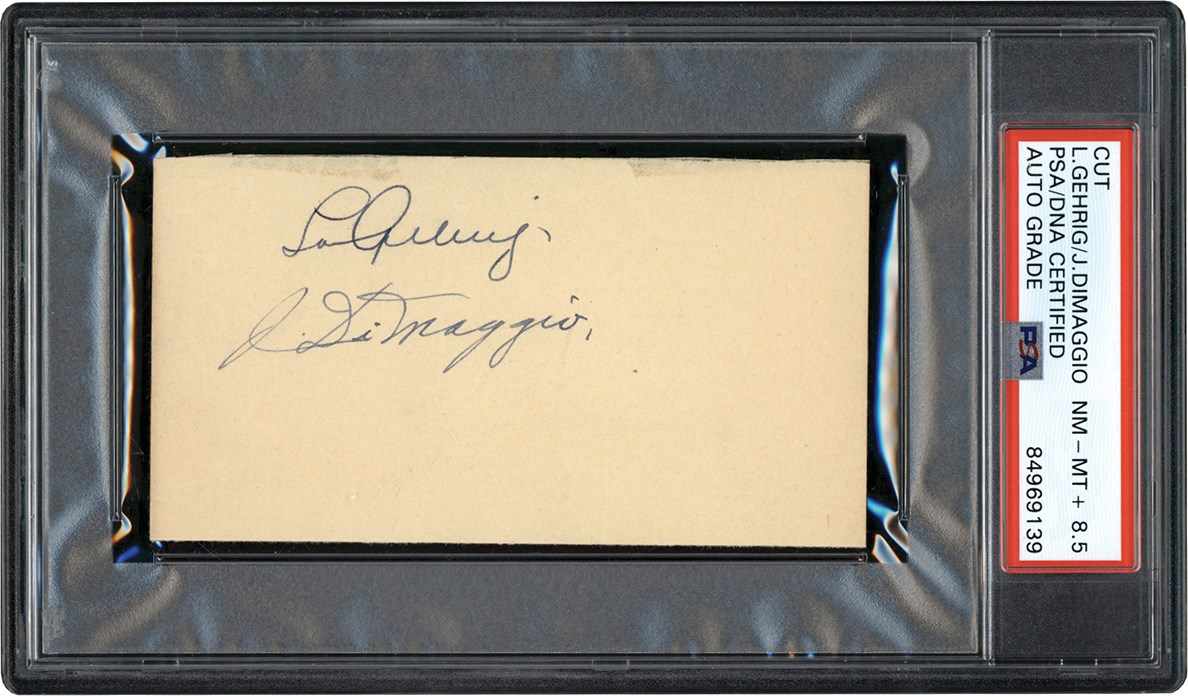 - 1938 Lou Gehrig & Joe DiMaggio Rookie Era Dual Autograph from Championship Season (PSA NM-MT+ 8.5)