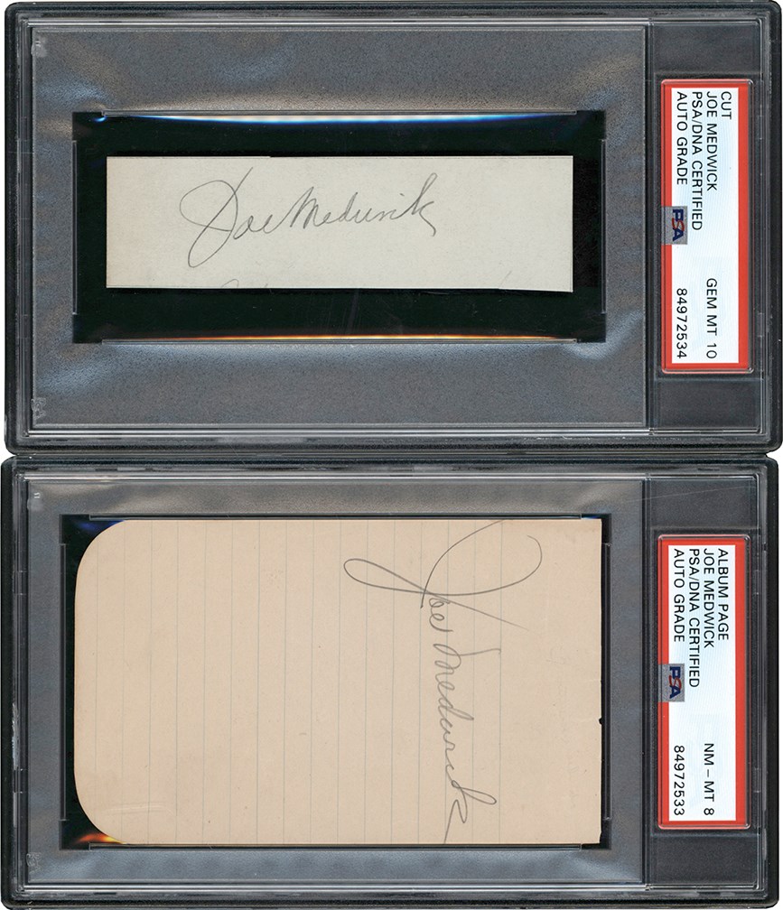 Baseball Autographs - Two Joe Medwick Autographs (PSA 10 & PSA 8)