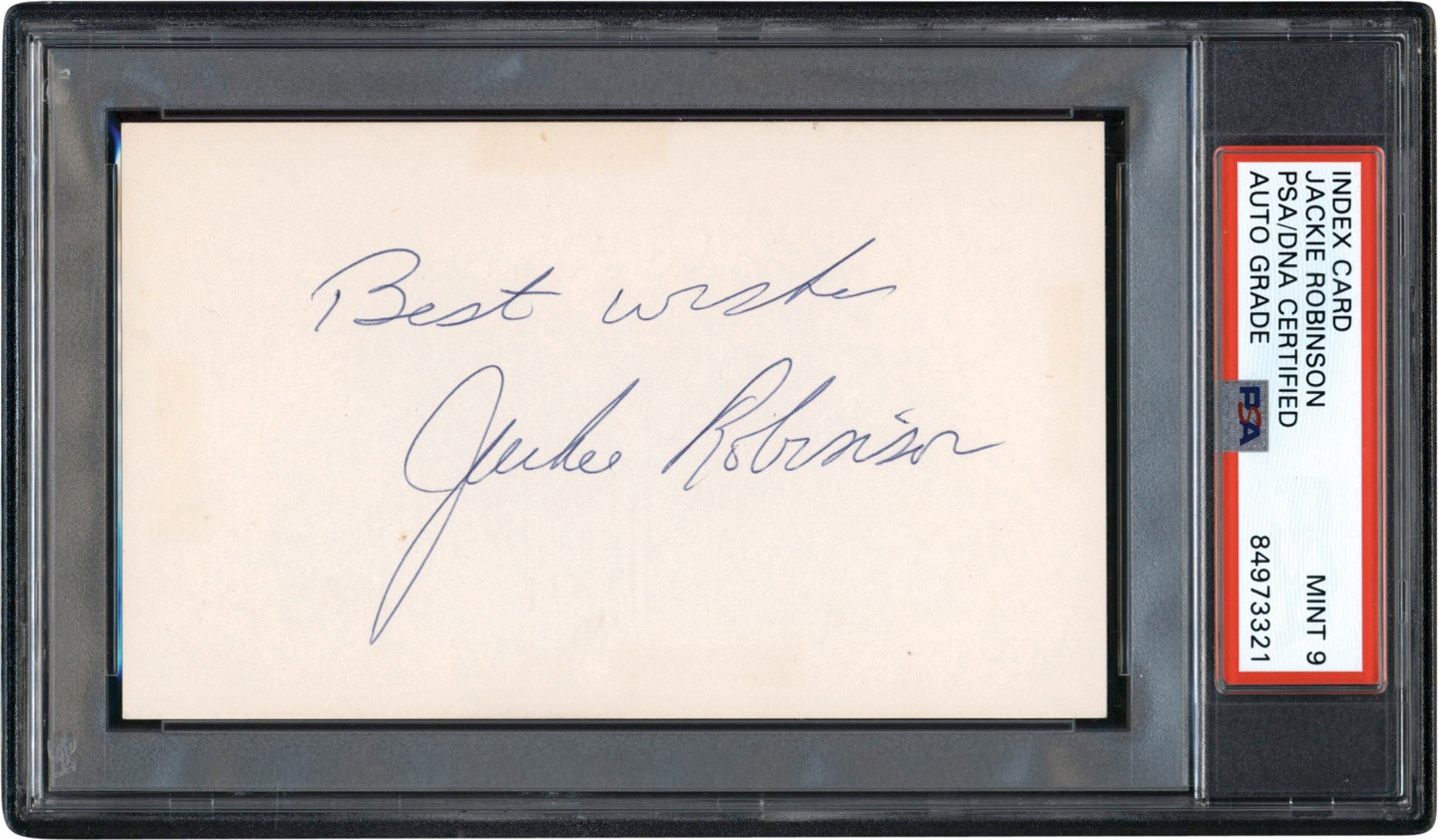 Baseball Autographs - Jackie Robinson Signed Index Card (PSA MINT 9)