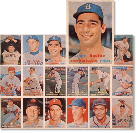 Baseball and Trading Cards - 1957 Topps Baseball Uncut Sheet with Sandy Koufax