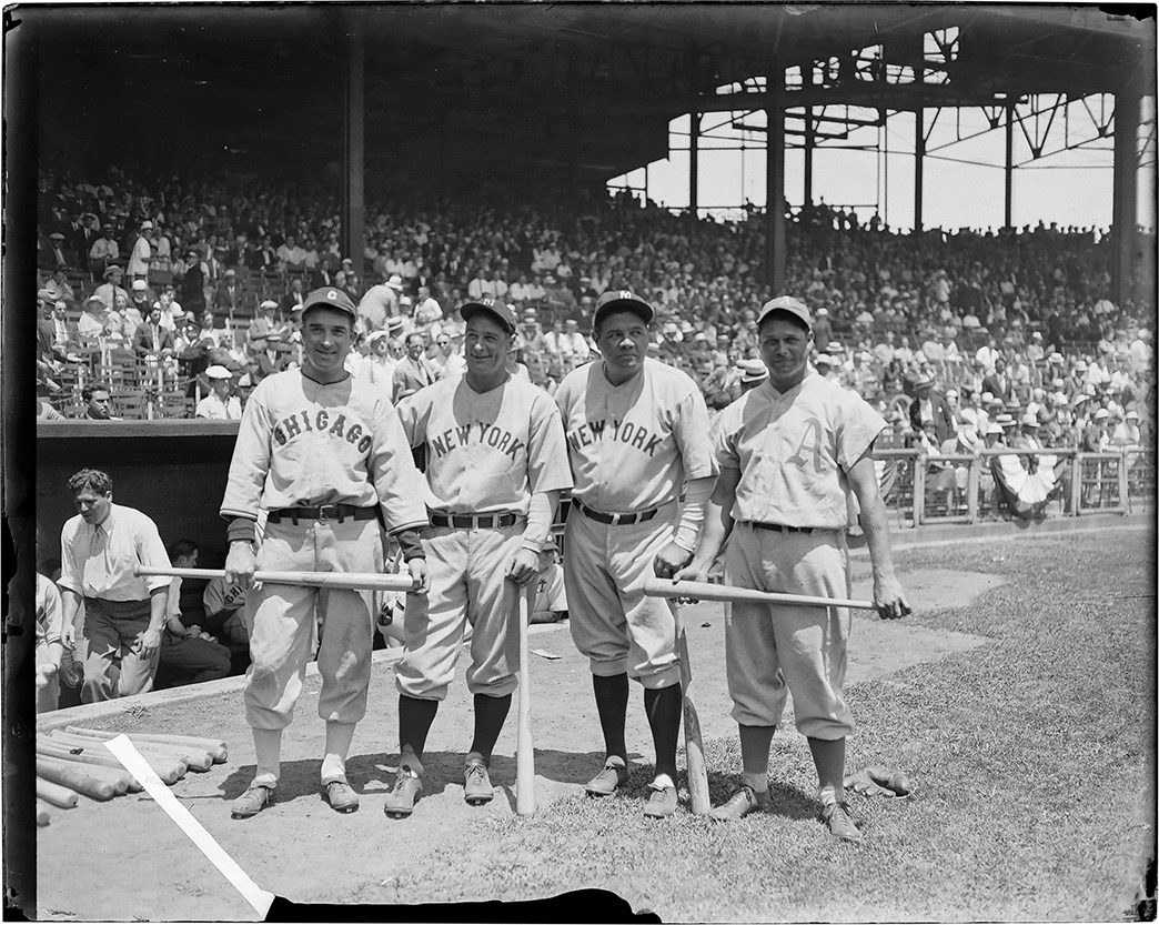 Vintage Sports Photographs - 1934 Babe Ruth, Lou Gehrig, Jimmie Foxx & Al Simmons at All Star Game Original Glass Plate Negative