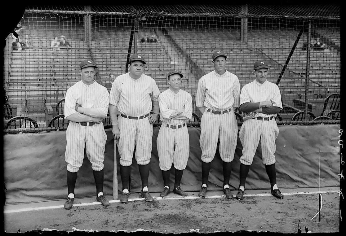 Vintage Sports Photographs - 1927 New York Yankees World Series Veterans w/Babe Ruth Original Glass Plate Negative
