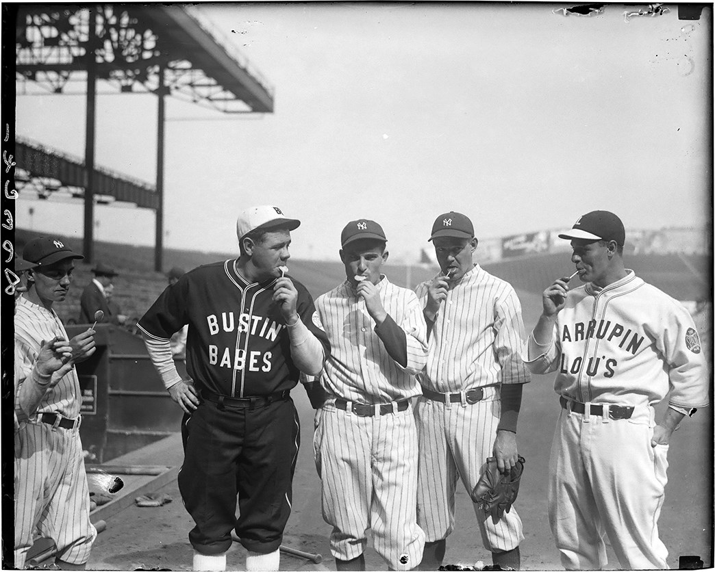 Vintage Sports Photographs - Babe Ruth & Lou Gehrig Bustin' Babes and Larrupin' Lou's "Sucking Lollipops" Original Glass Plate Negative