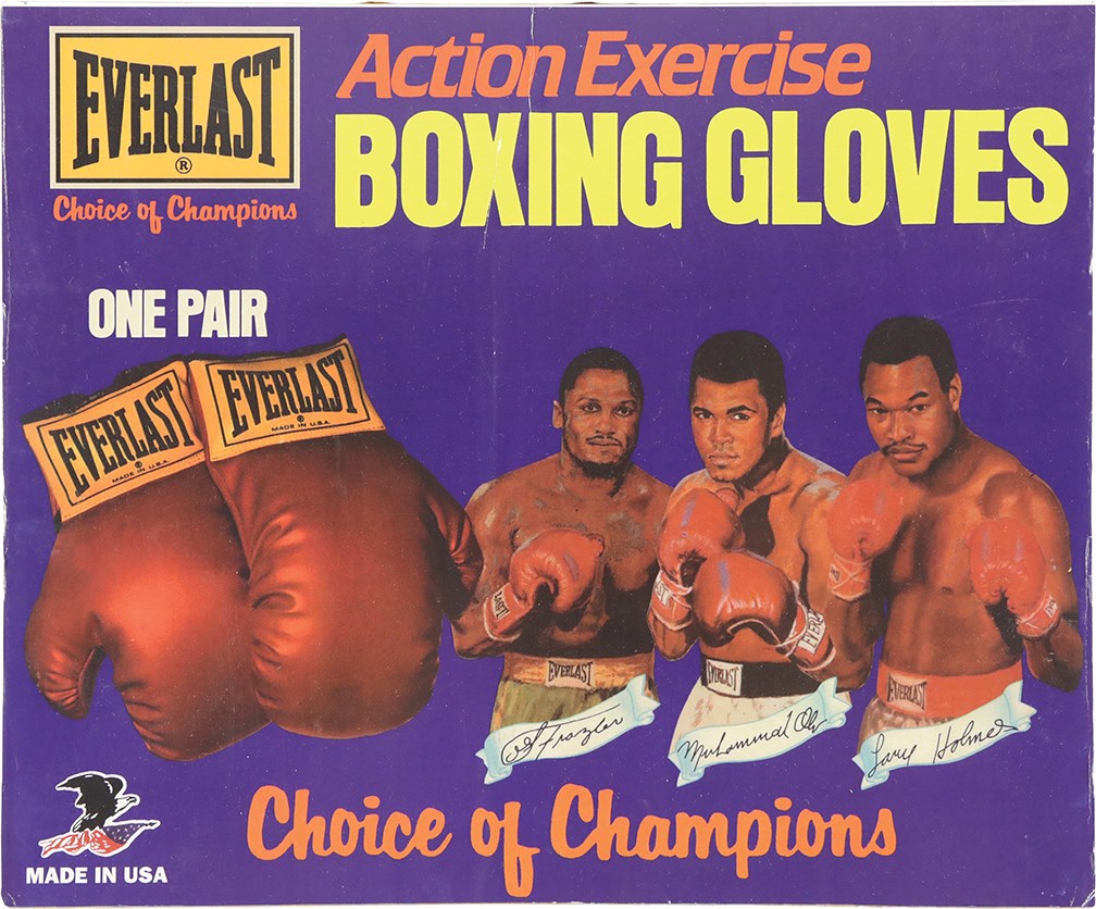- Circa 1980 Everlast Boxing Glove Display Box w/Ali, Holmes and Frazier