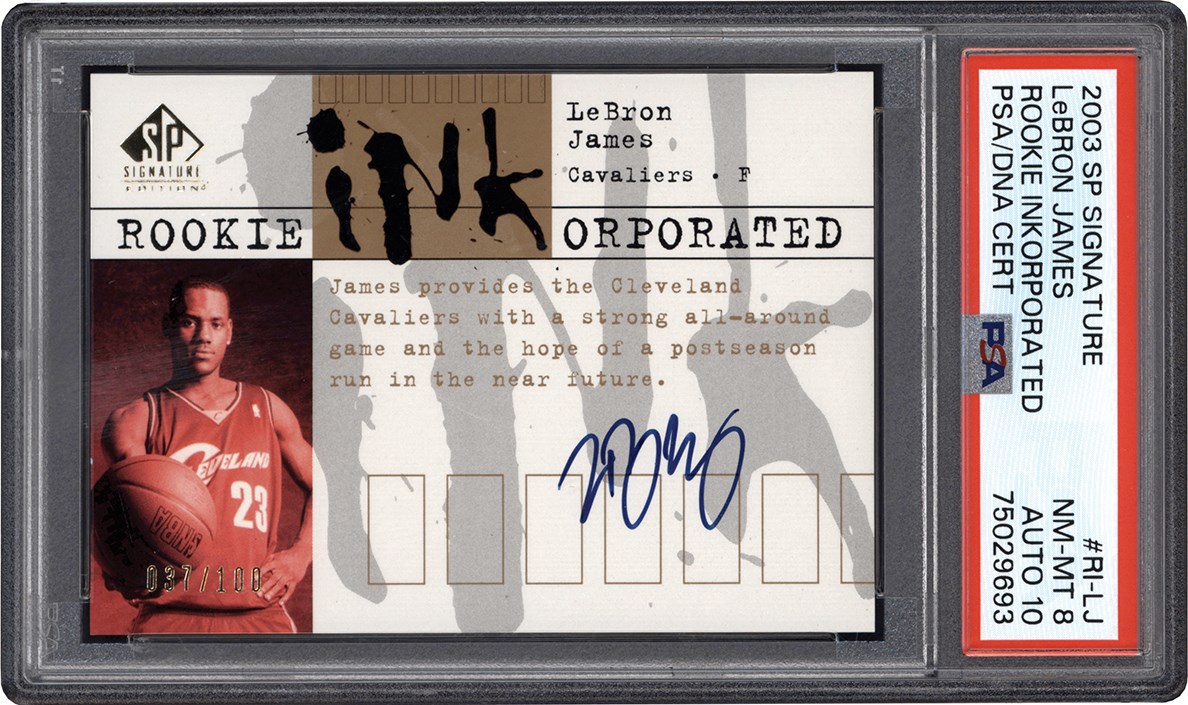 - 003 SP Signature Basketball Inkorporated #RILJ LeBron James Rookie Autograph #37/100 PSA NM-MT 8 Auto 10