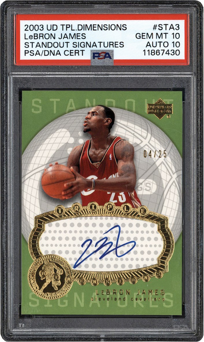Basketball Cards - 003 UD Triple Dimensions Basketball Standout Signatures #STA3 LeBron James Autograph Rookie #4/25 PSA GEM MINT 10 Auto 10 (Pop 1 of 1)