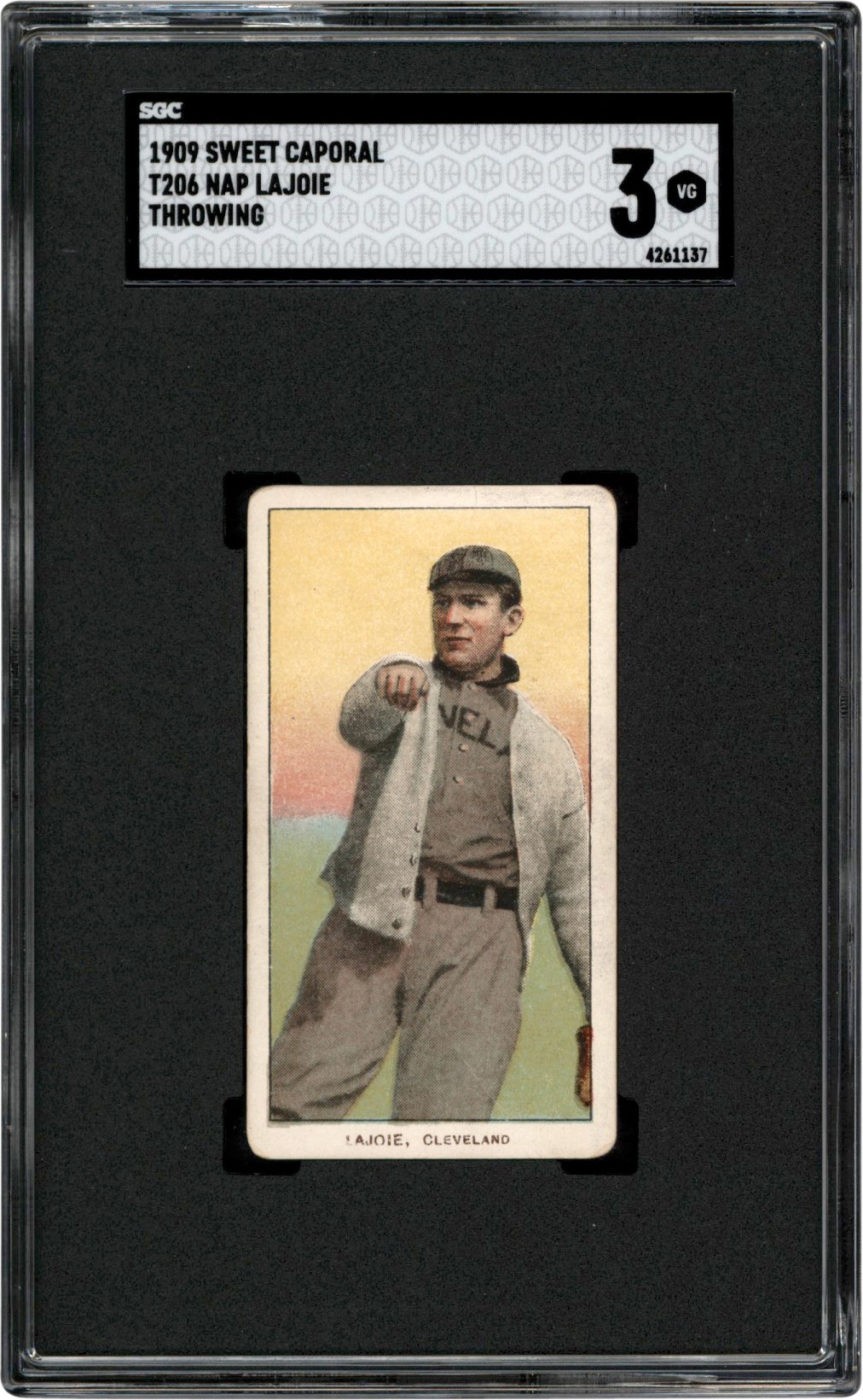 - 909-1911 T206 Nap Lajoie Sweet Caporal (Throwing) SGC VG 3